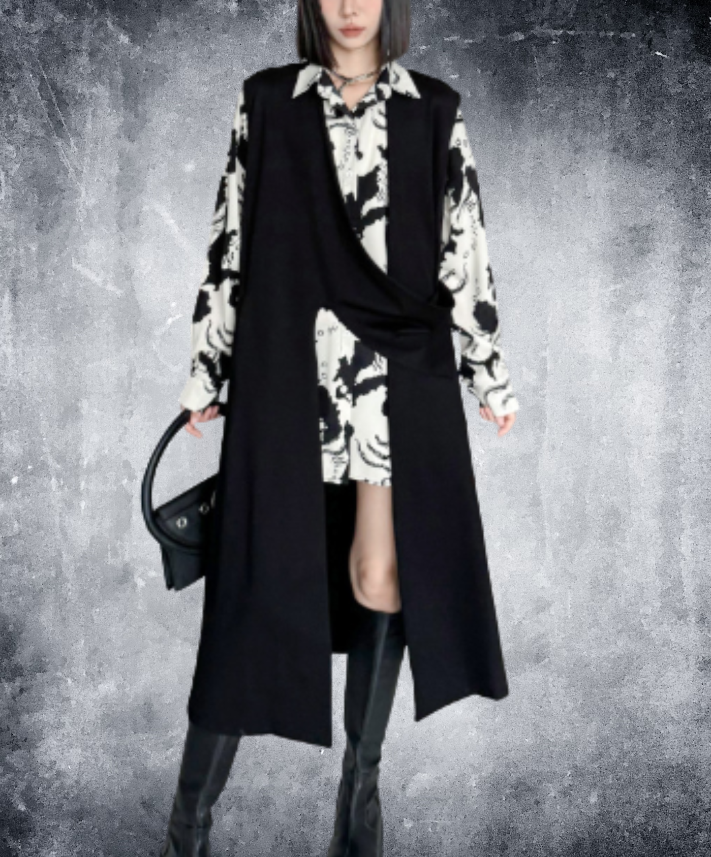 asymmetrical long-length vest  EN3111