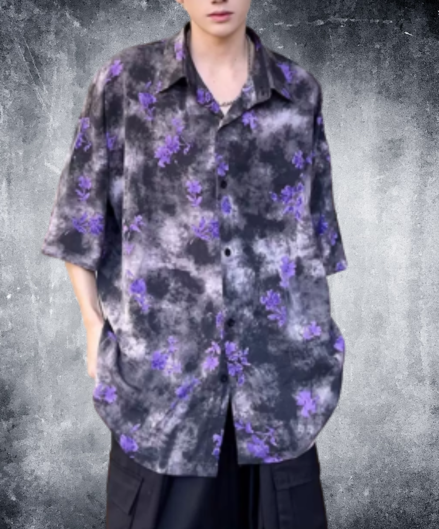 hawaiian-style print with purple flowers shirt EN2997