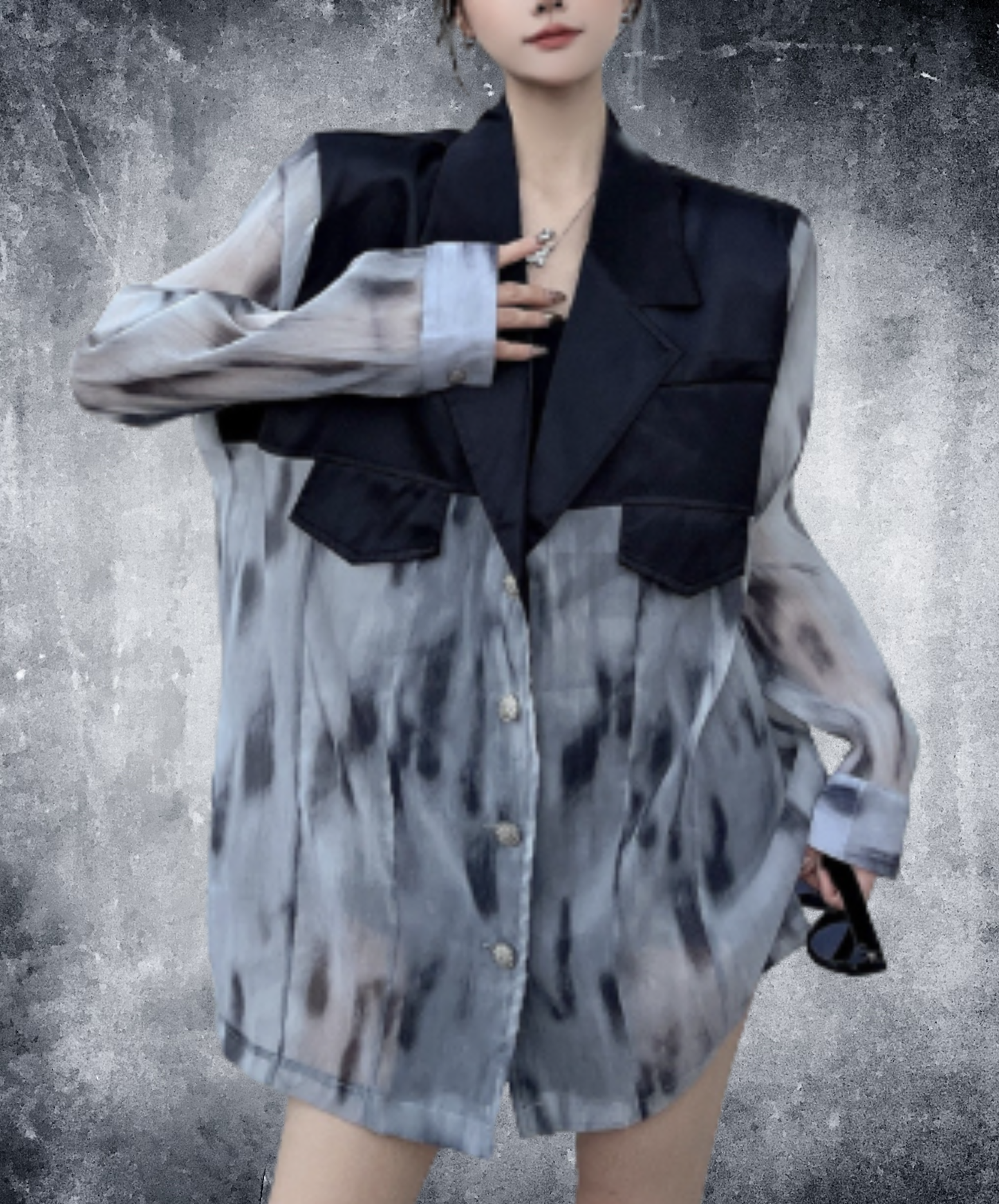 tie-dye patchwork sheer jacket EN3088