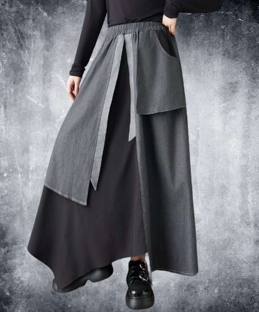 dark asymmetrical layered drape wide pants EN3146