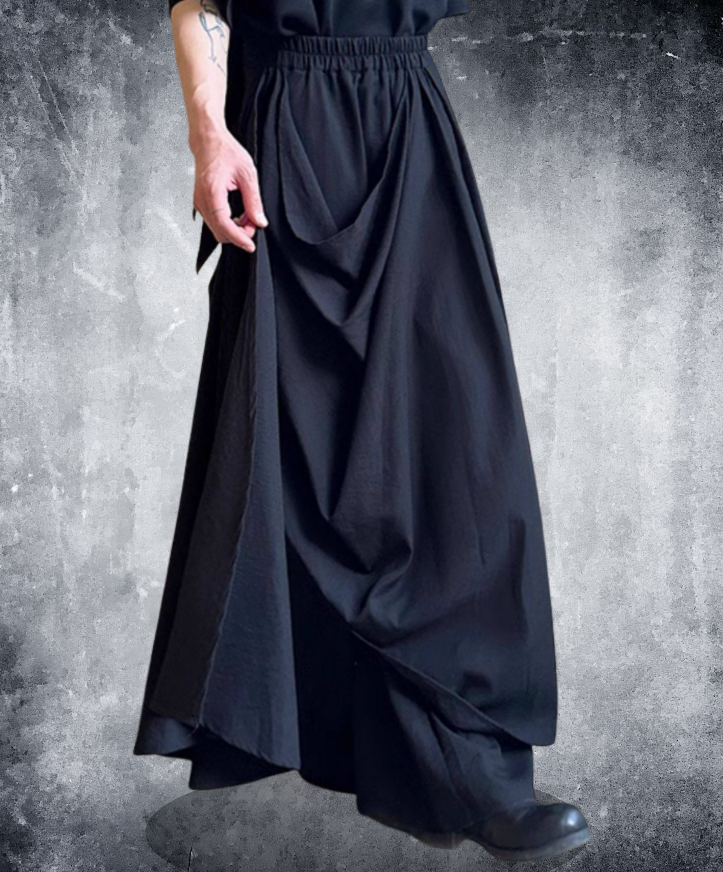 dark draped double skirt pants EN2691