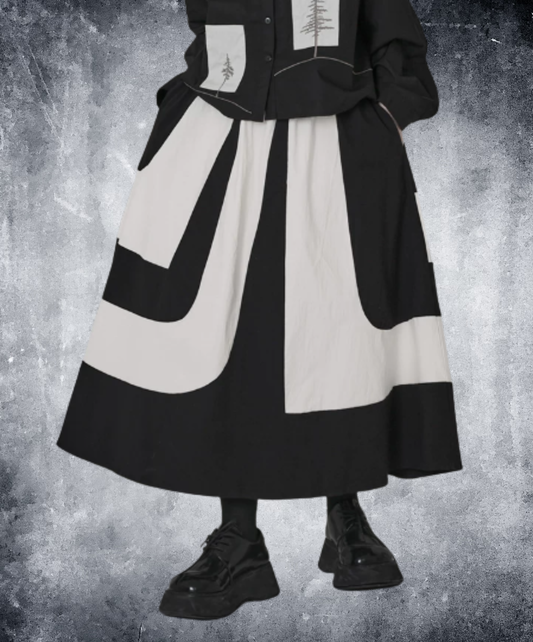 high-contrast irregular patchwork design skirt EN3087