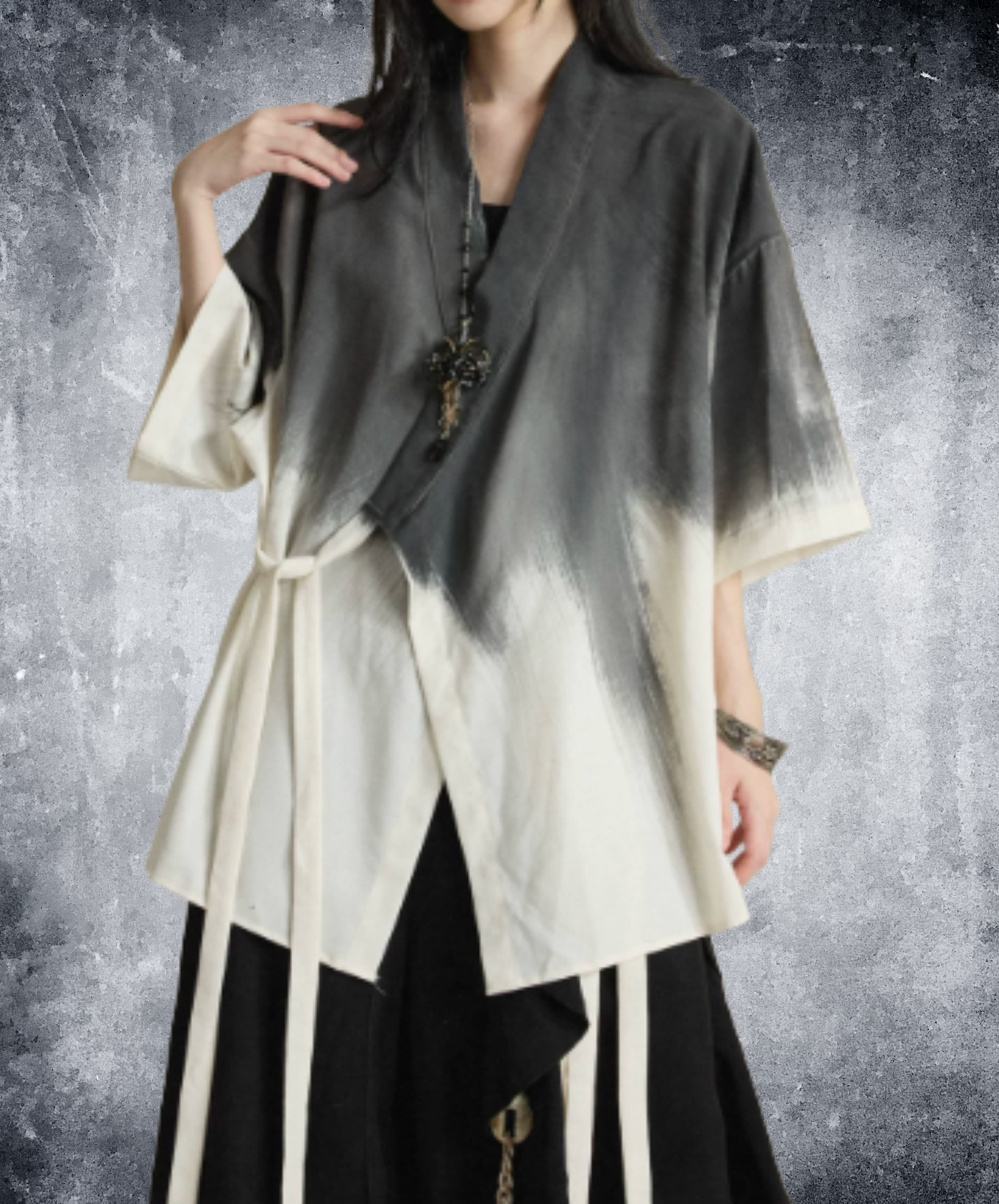 tie-dye print with waist tie jacket EN3010
