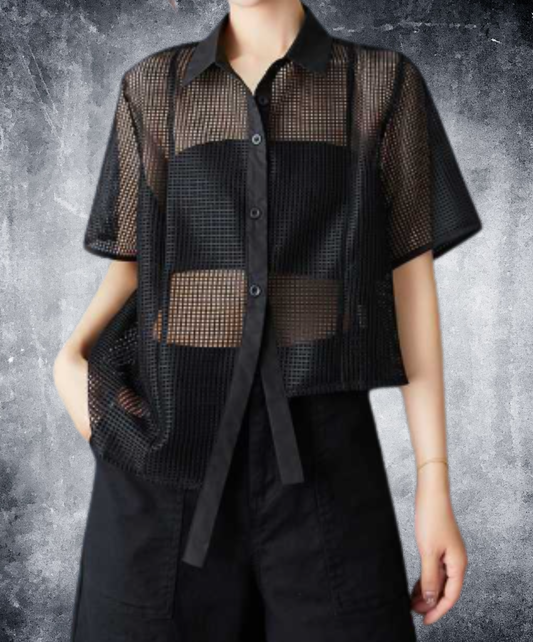 asymmetrical design sheer shirt EN2959
