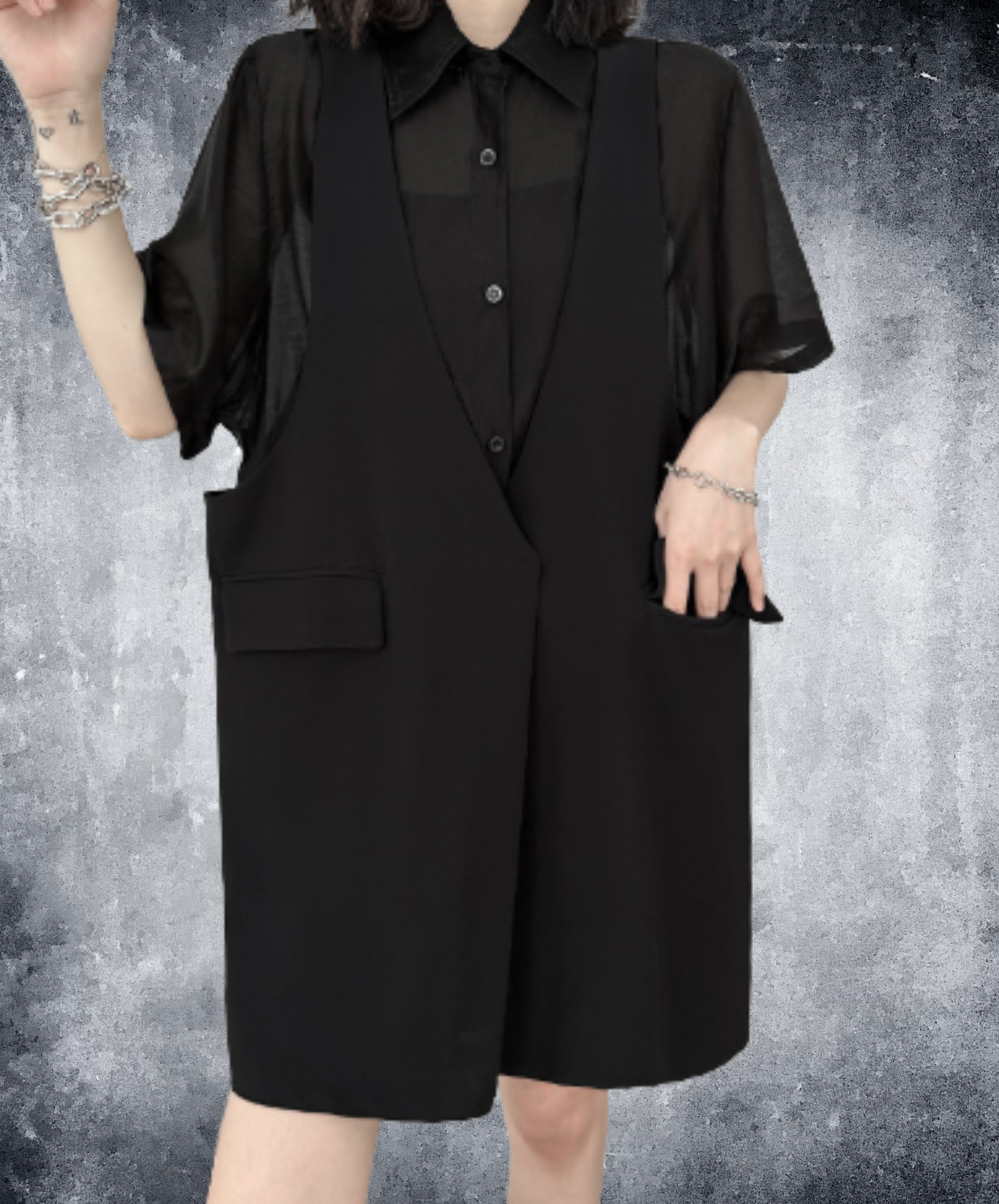 dark fake two-piece loose sheer shirt EN2977