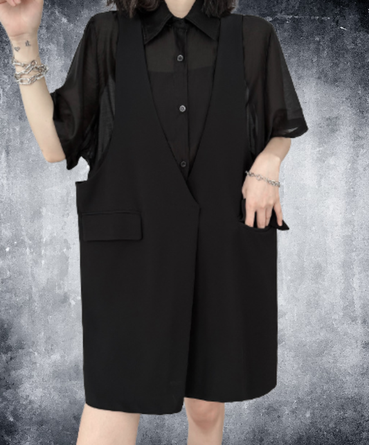 dark fake two-piece loose sheer shirt EN2977