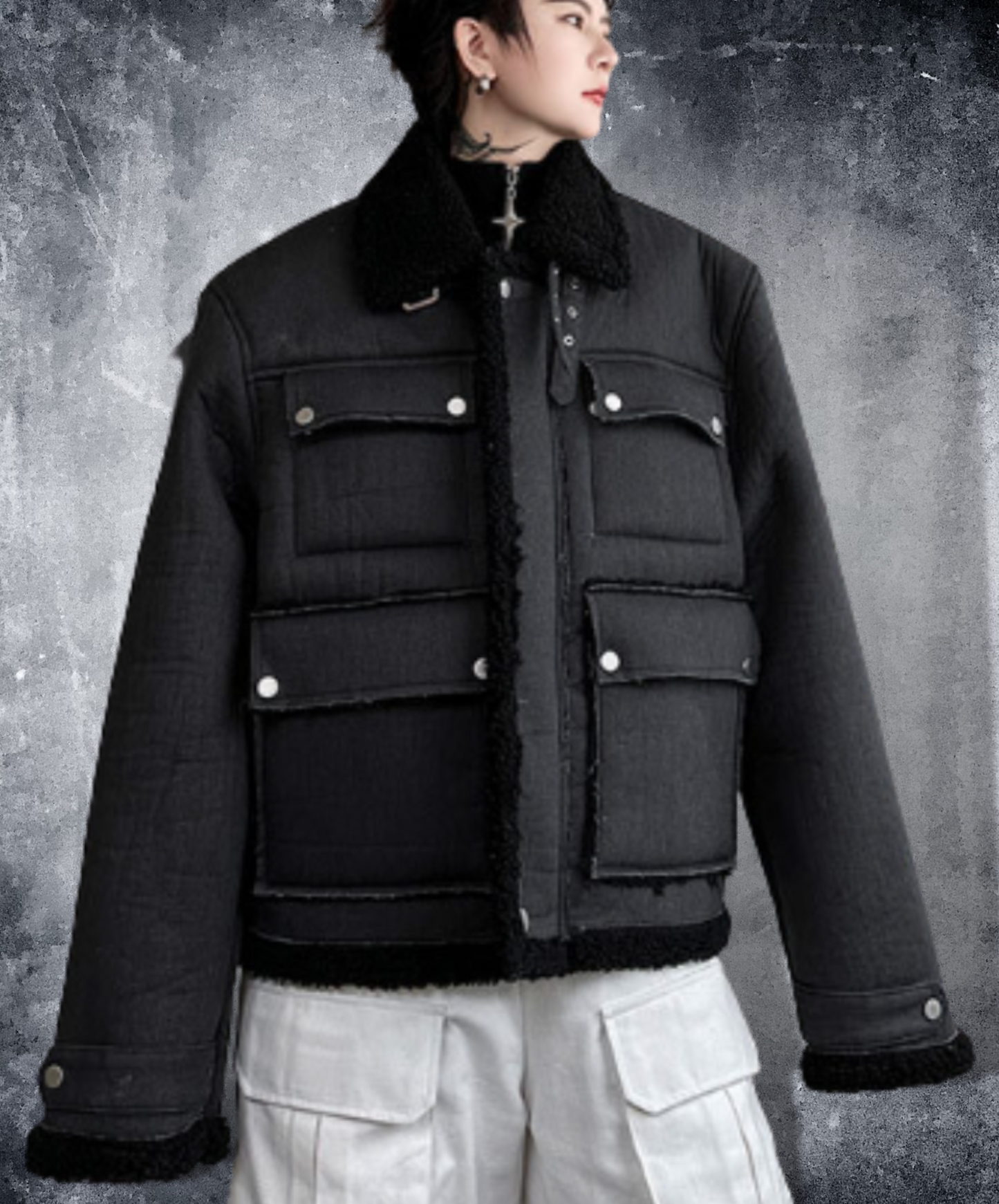 loose silhouette thick plain boa jacket EN1333