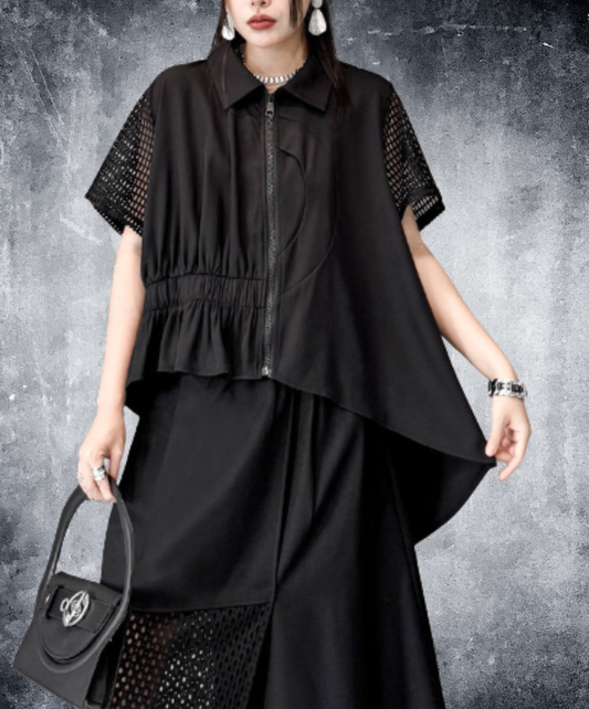 dark irregular design sheer shirt EN2946