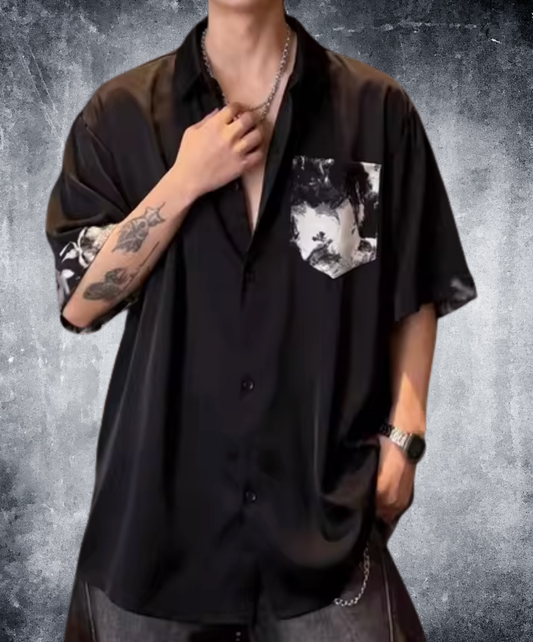 dark color block print shirt EN2800