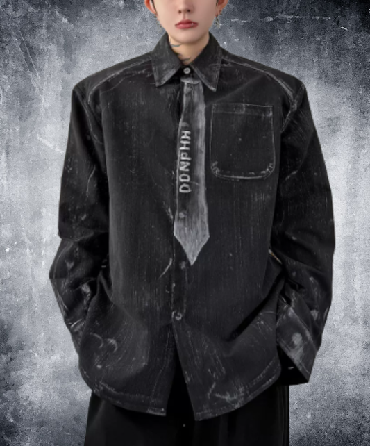 vintage-style tie motif design shirt EN3170