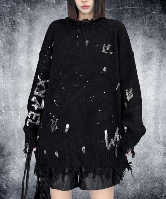 spliced design with heavy distressing sweater EN3124