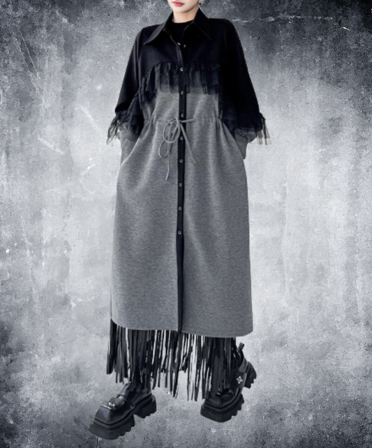 tulle patchwork and shibori detailing long shirt EN3133