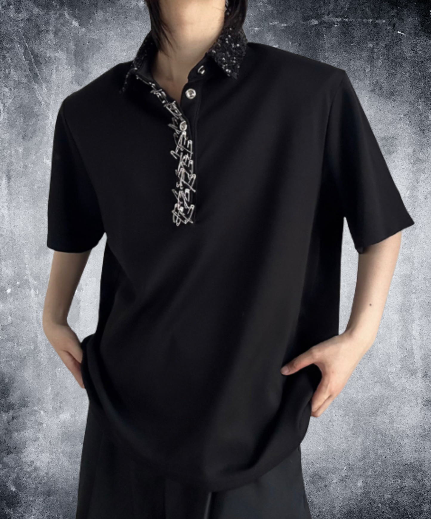 metallic sequin collar shirt EN3071