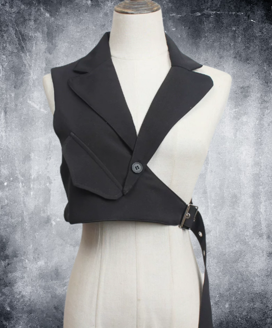 dark asymmetrical mashu design vest  EN3082