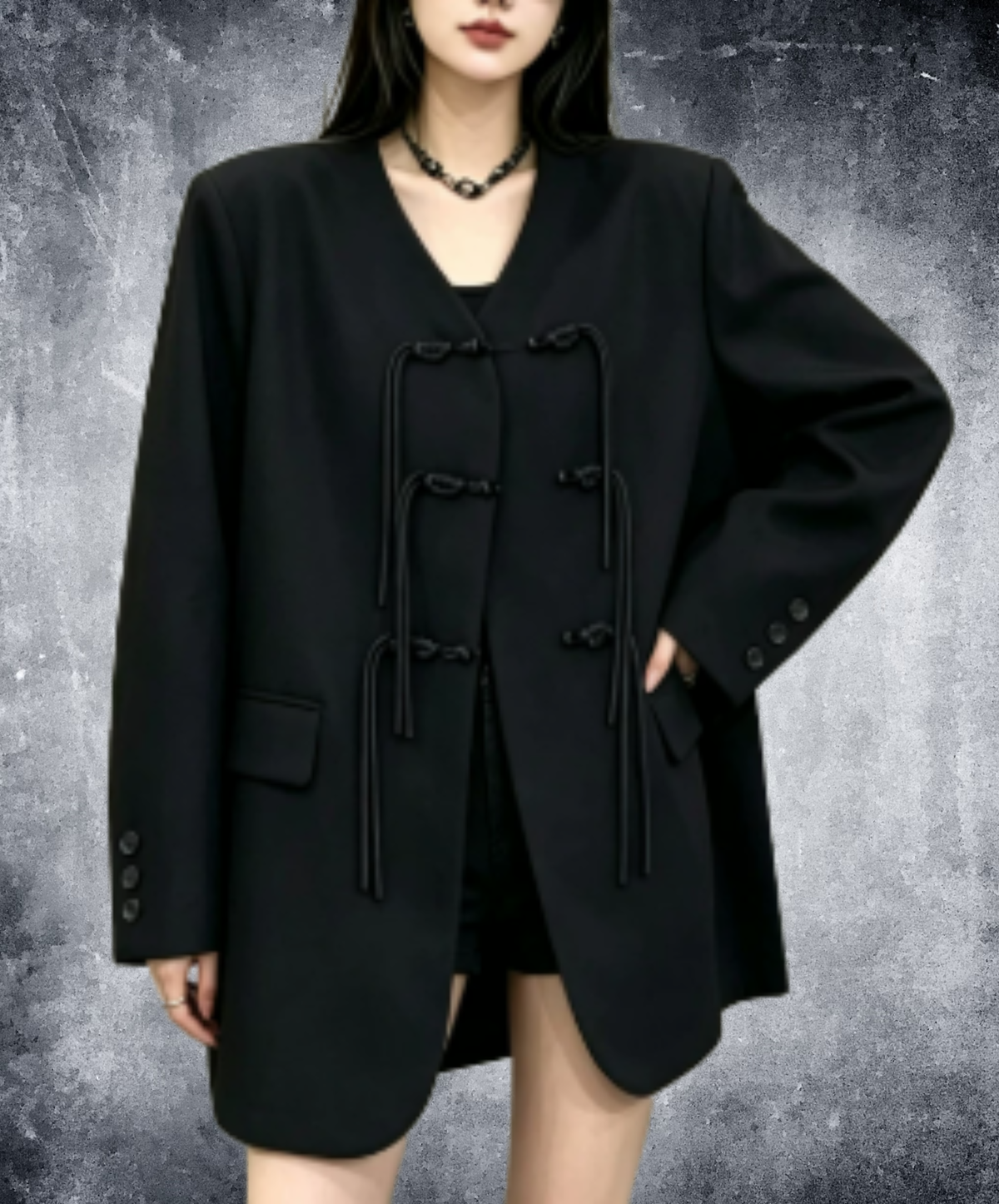 v-neck with Chinese-style cord closures jacket EN3210
