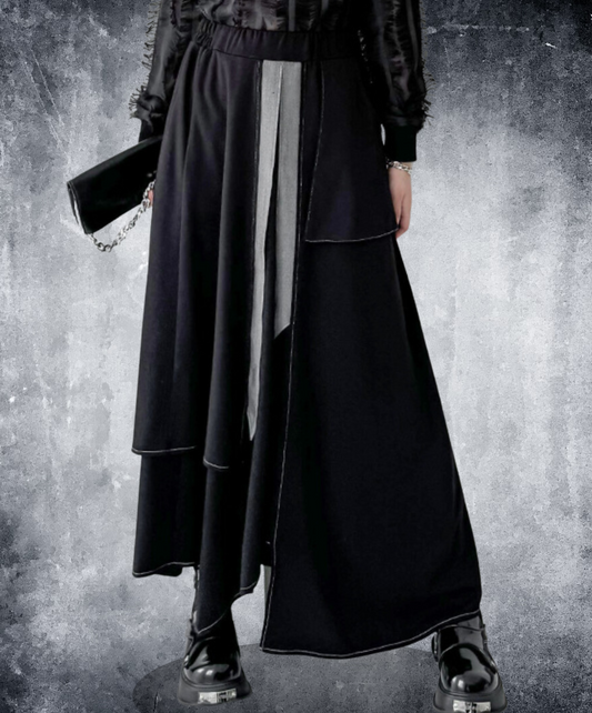 layered style A-line wide pants EN1648