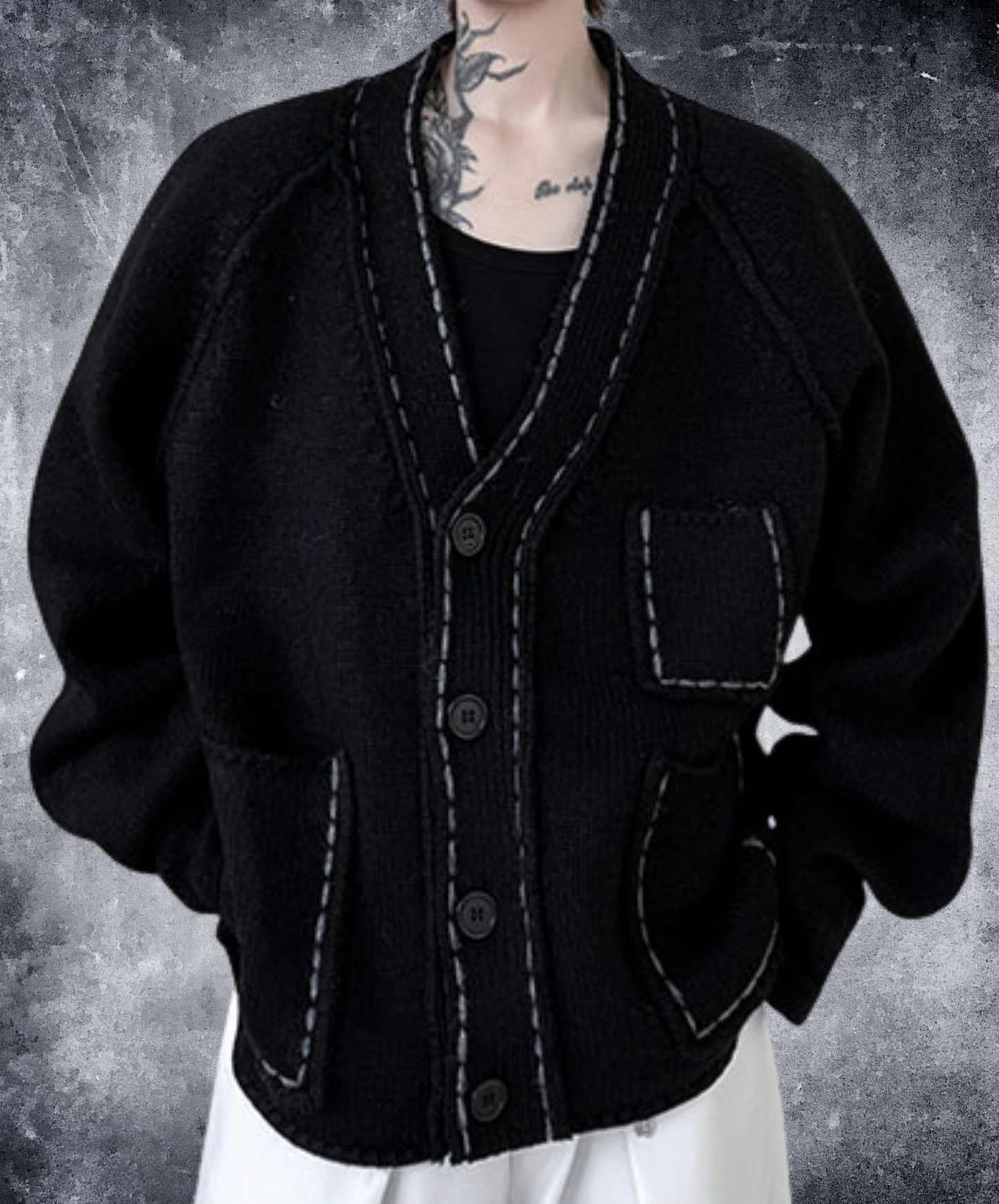 -neck with unique stitching cardigan EN2525