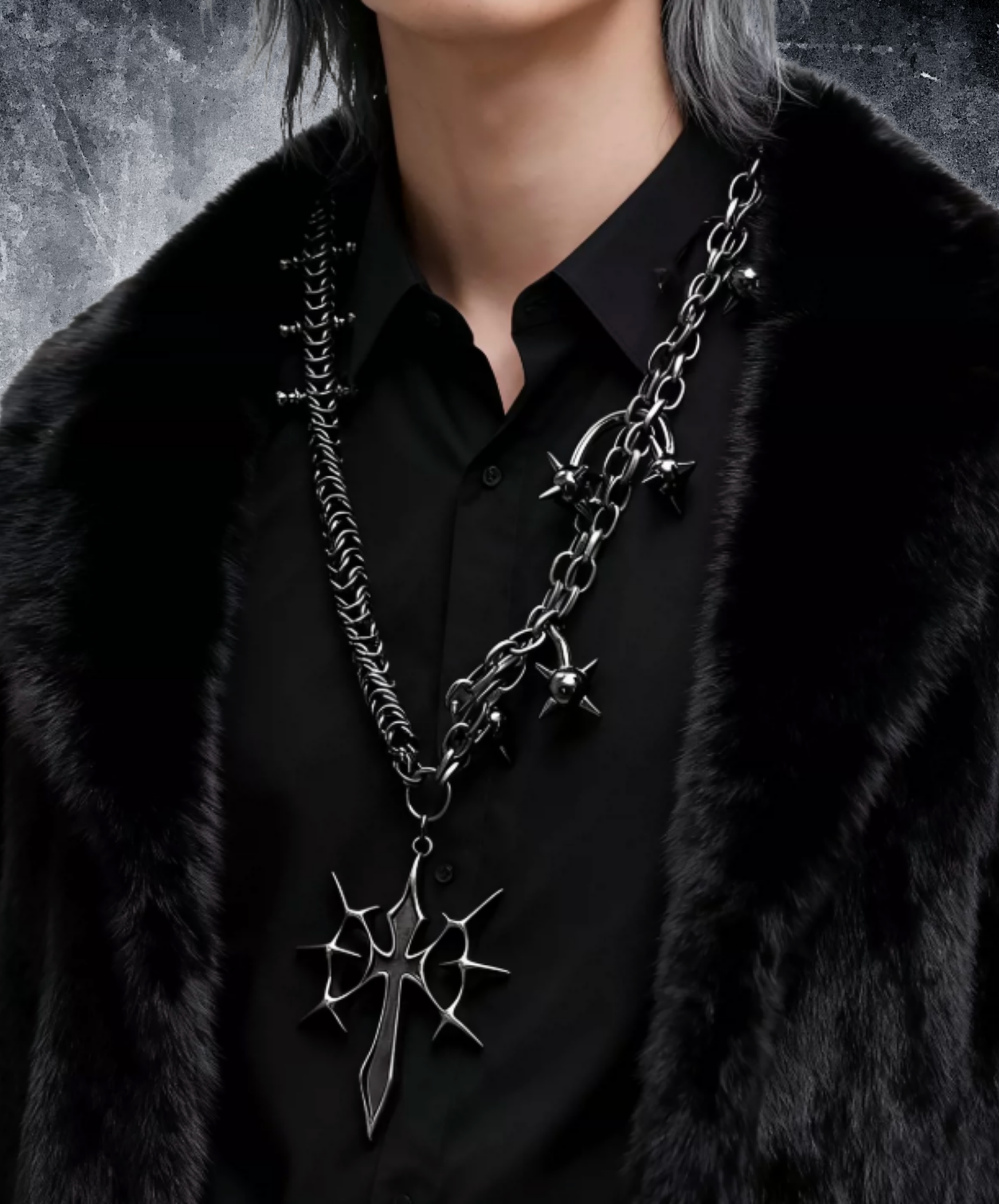 punk gothic cross barbell necklace EN2851