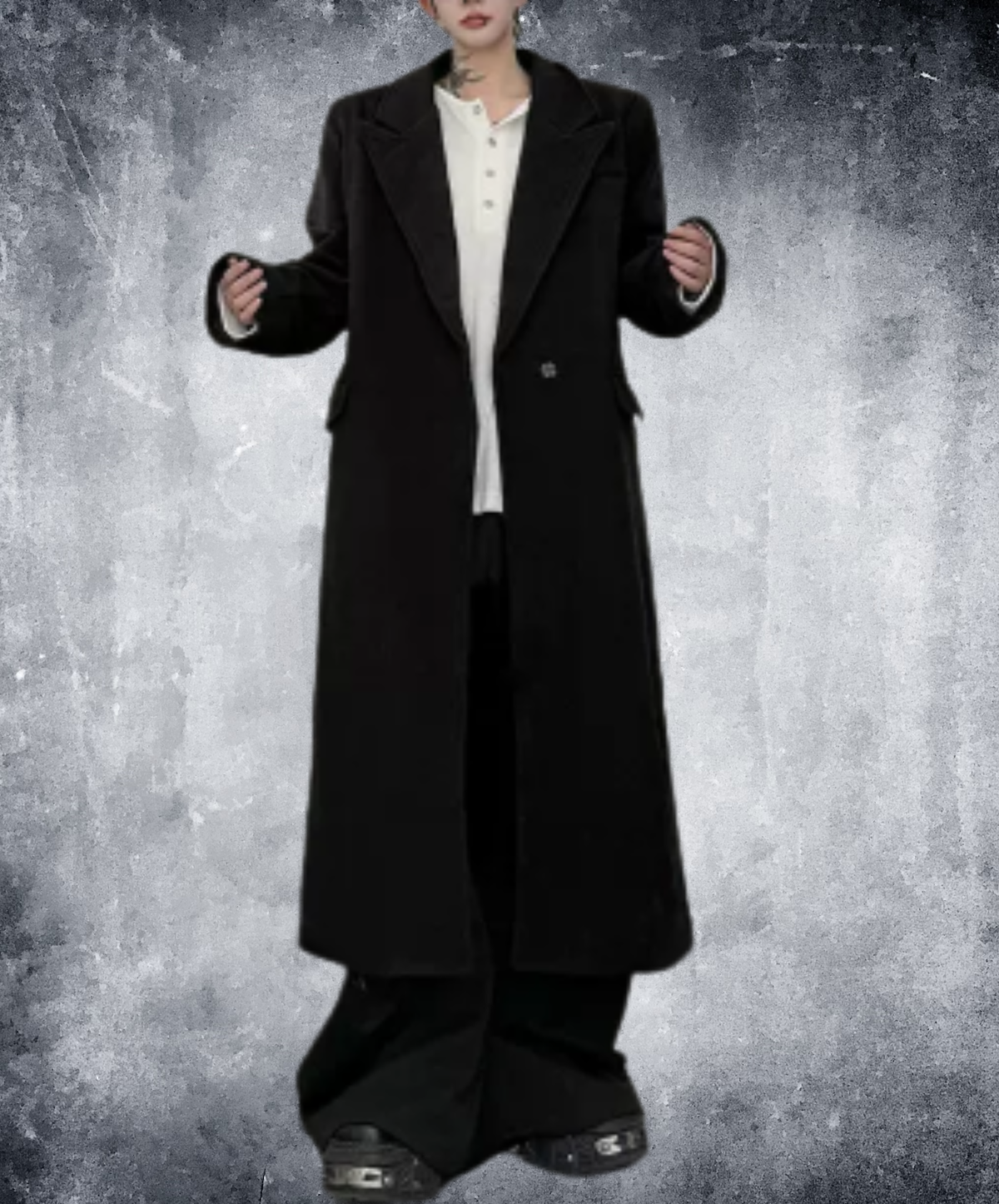 peak lapels long chesterfield coat EN3231