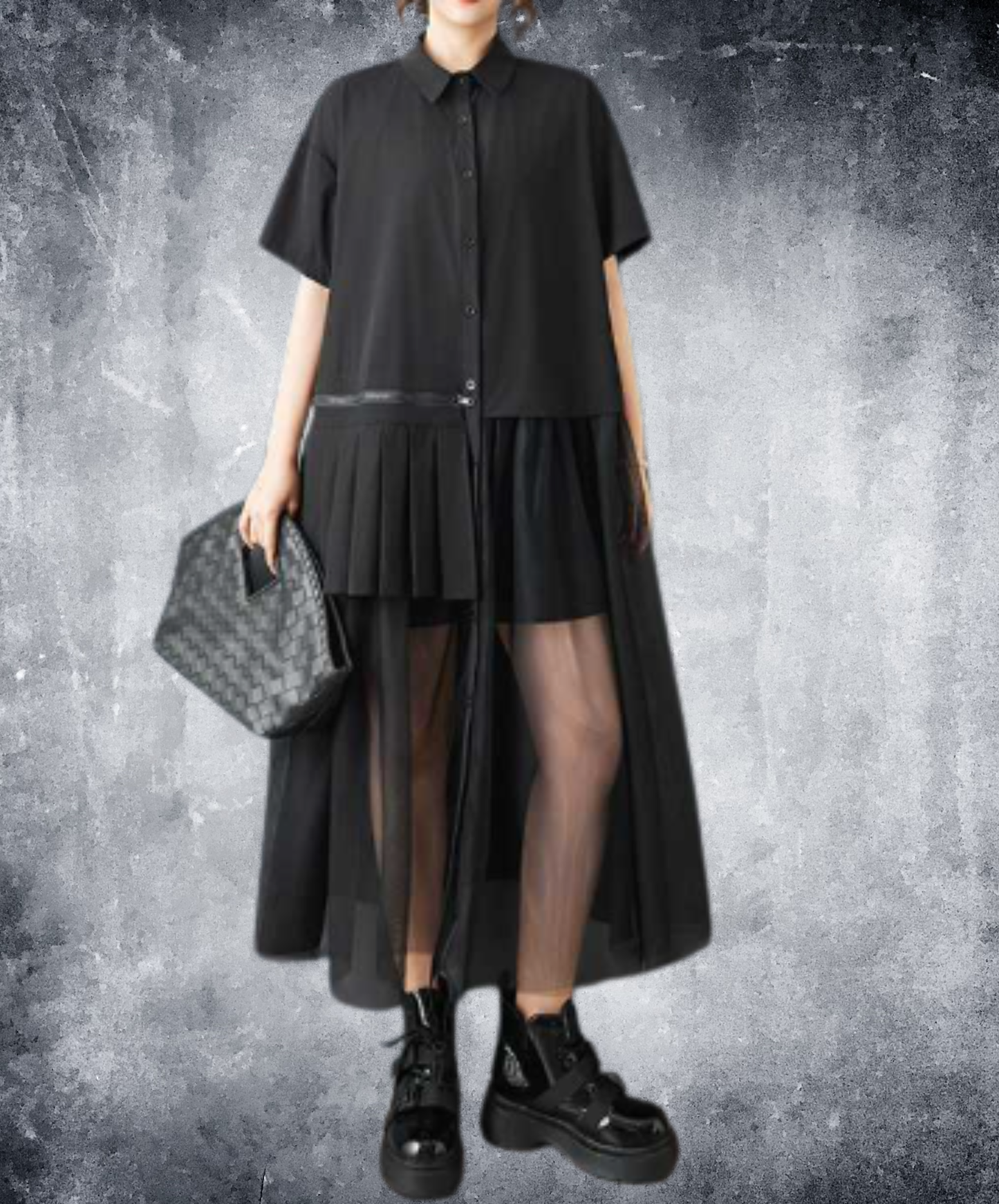 asymmetric mesh long shirt EN2895