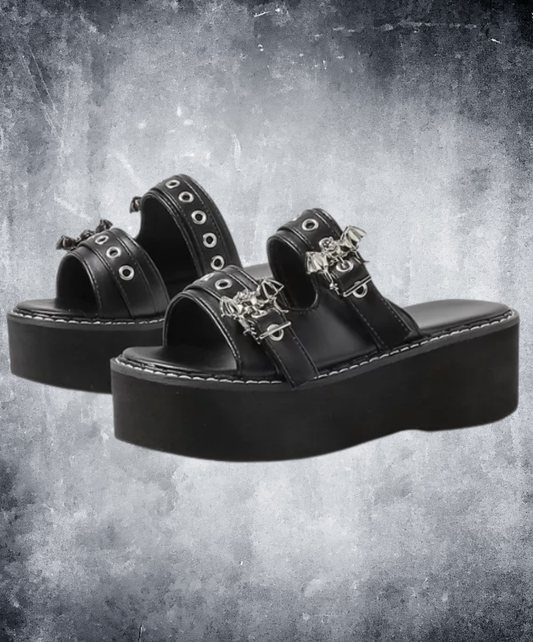bat motif buckle platform clogs sandals EN2881