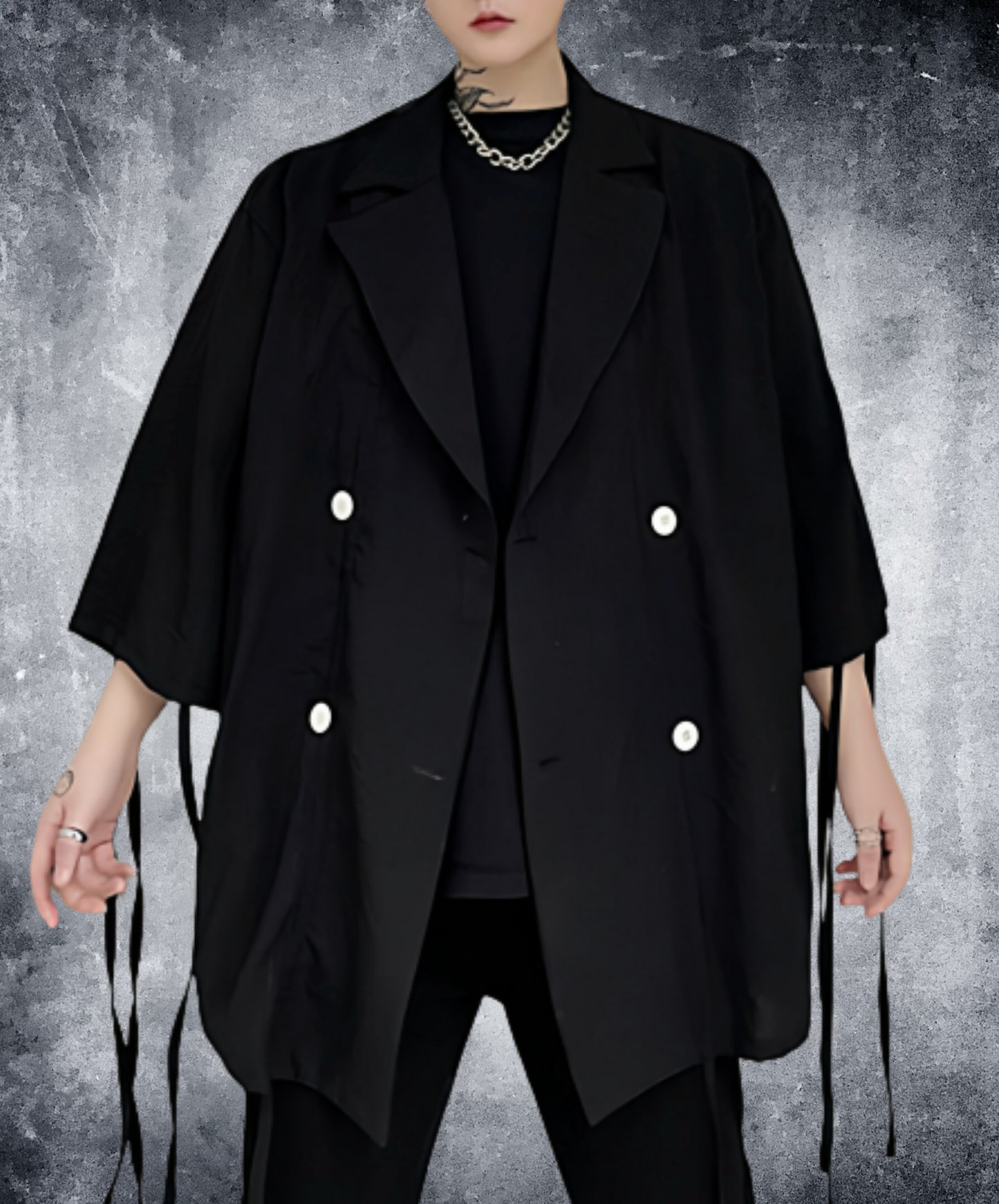 dark asymmetrical drawing process jacket EN2748