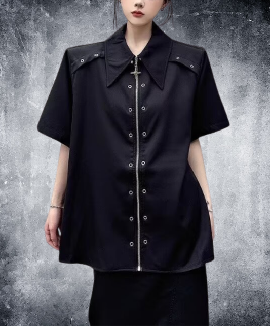 metal hole zipper shirt EN2883