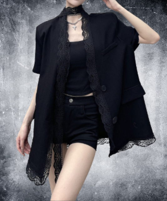 lightweight lace cotton linen jacket EN2965