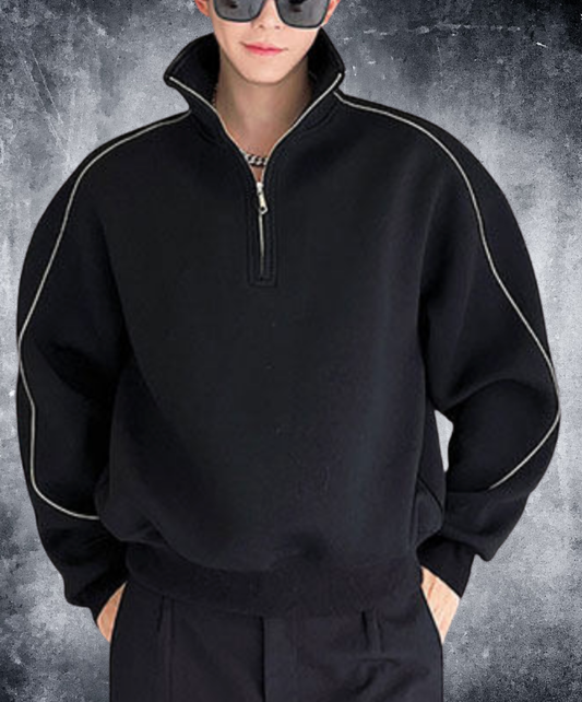 stand collar white line zip sweatshirt EN2666