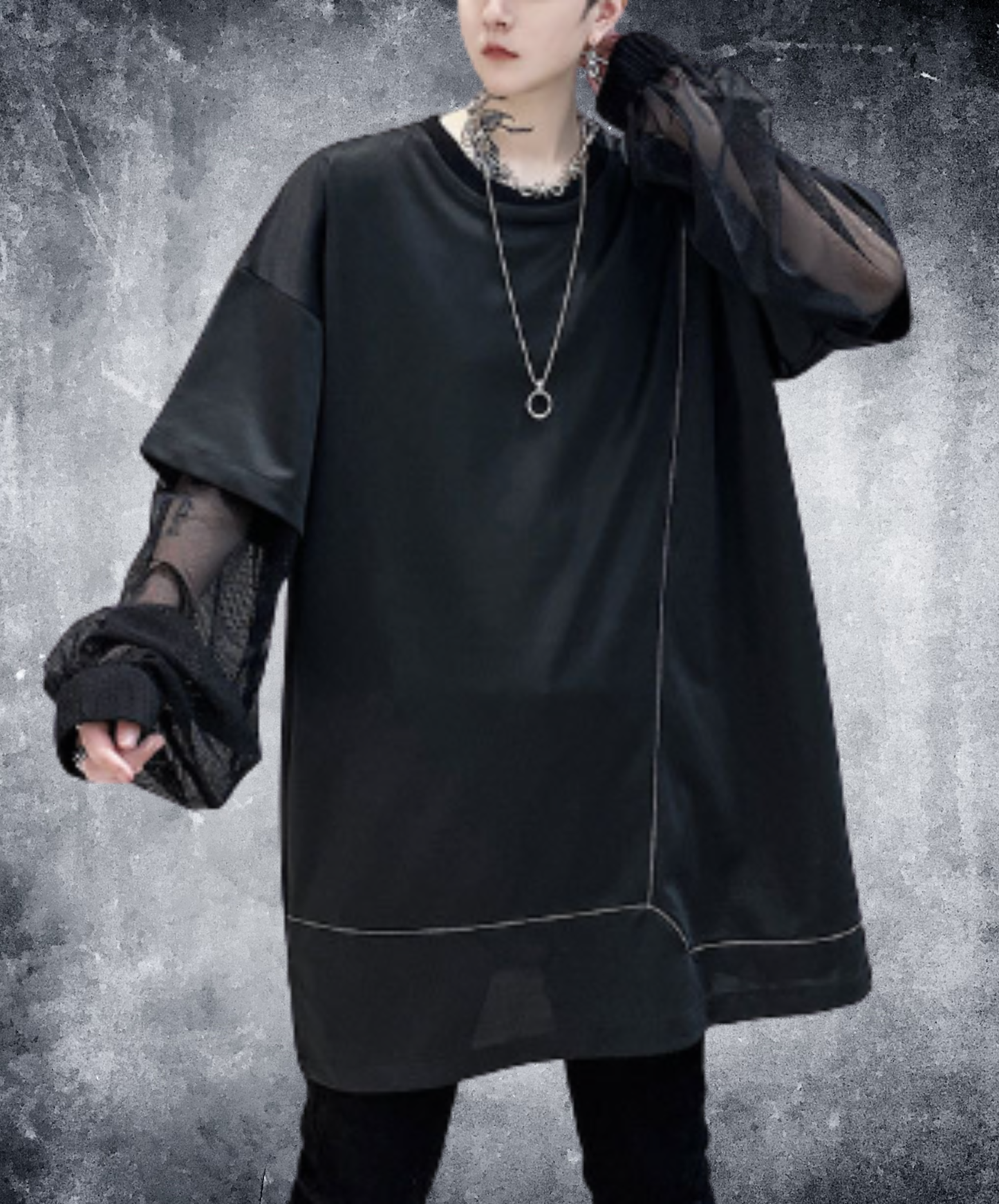 sheer sleeves with white line detailing t-shirt EN3006