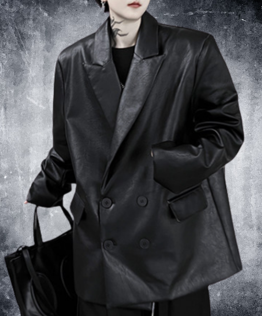 dark retro distressed pu leather jacket EN2704