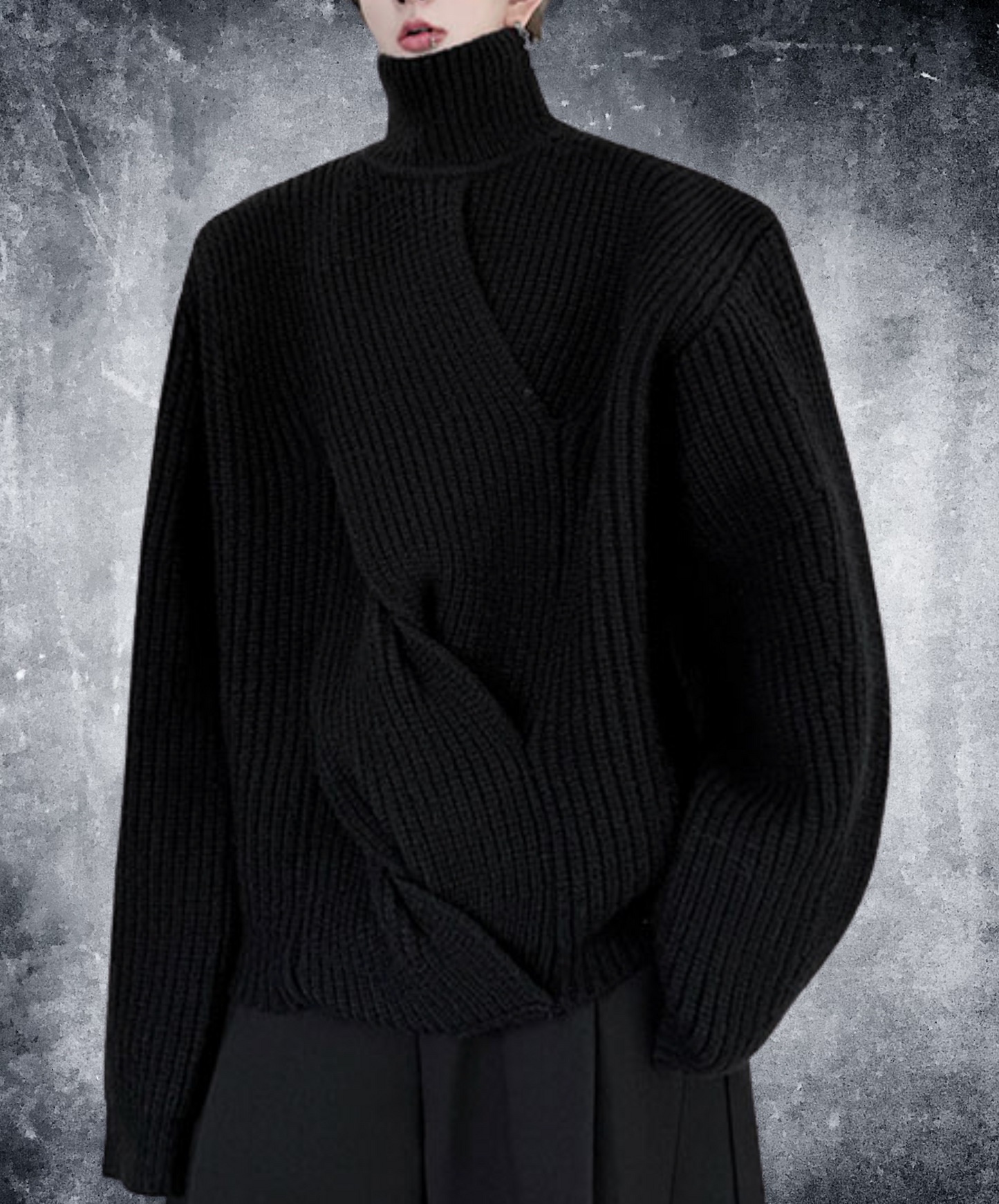 plain twist knit high neck sweater EN2524