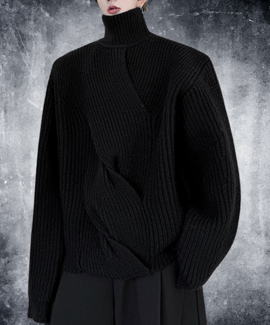 plain twist knit high neck sweater EN2524