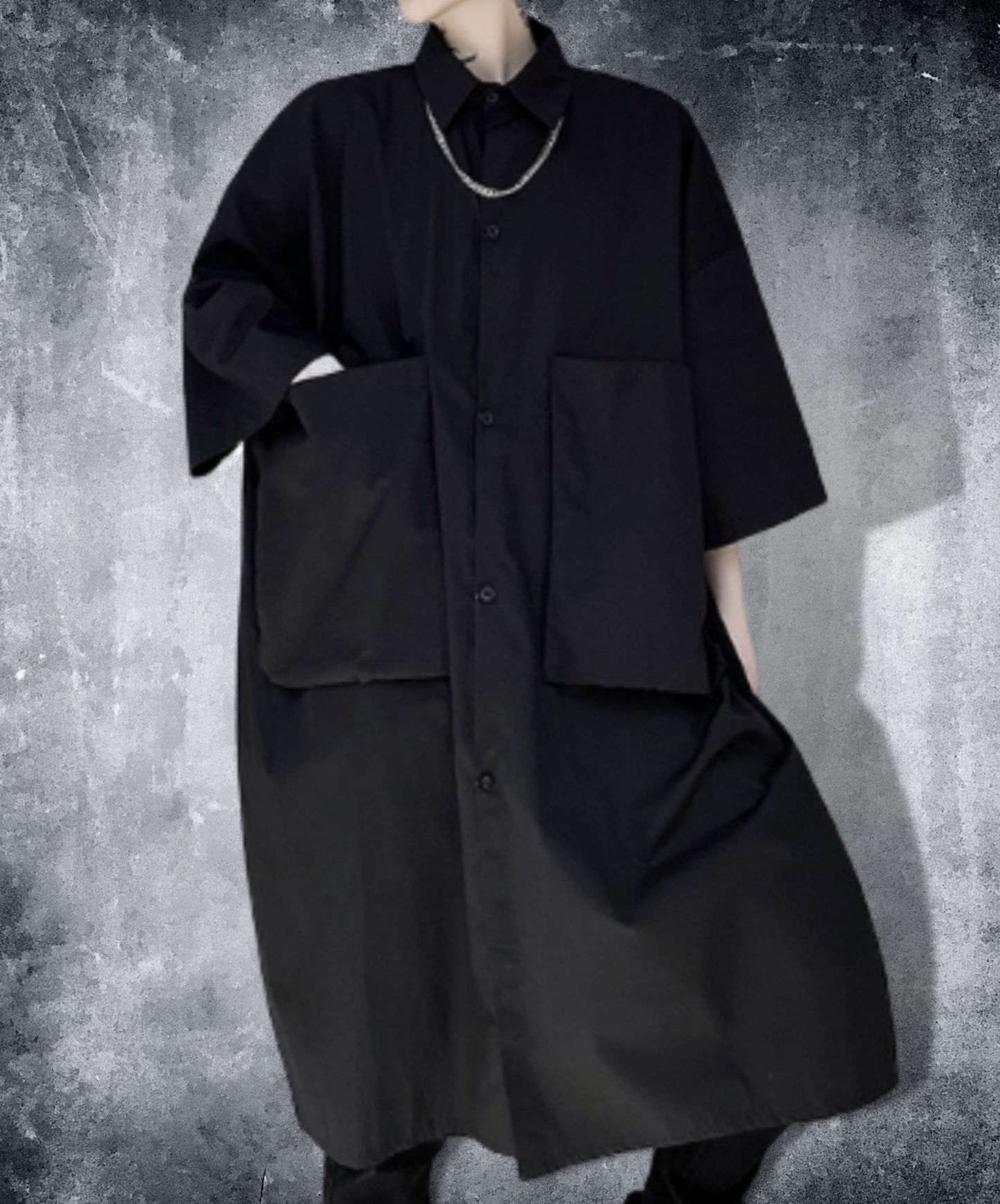 dark giant pocket long silhouette shirt EN1131