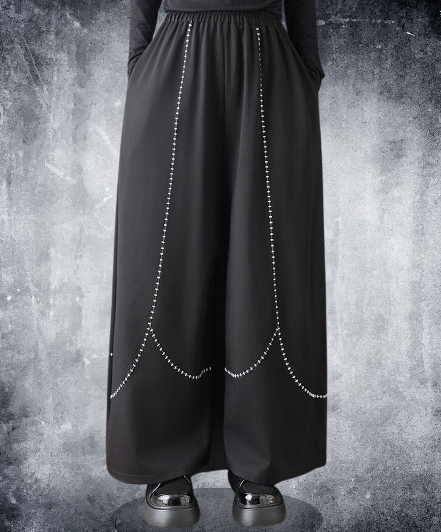 dark embroidery color block wide pants EN2728