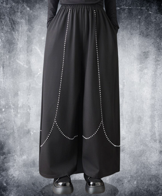 dark embroidery color block wide pants EN2728