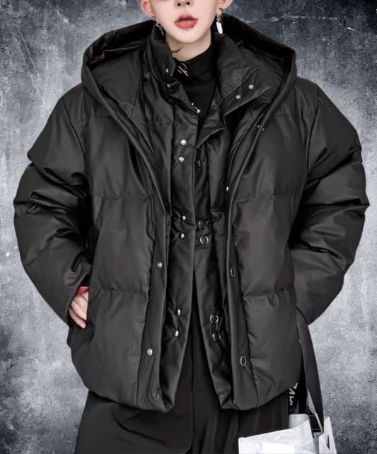 hooded fake two-piece down EN2595