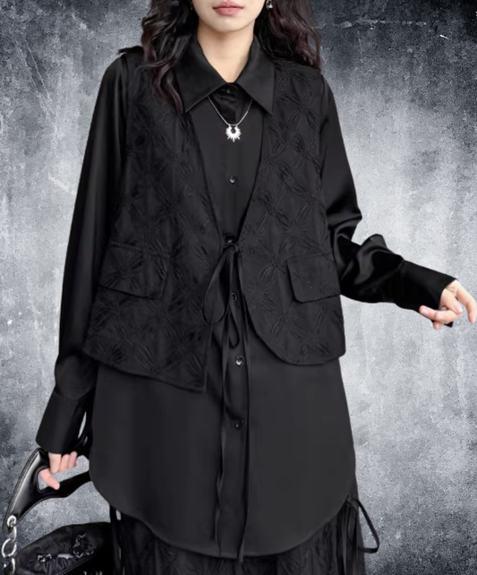 dark fake two-piece irregular style shirt EN2806