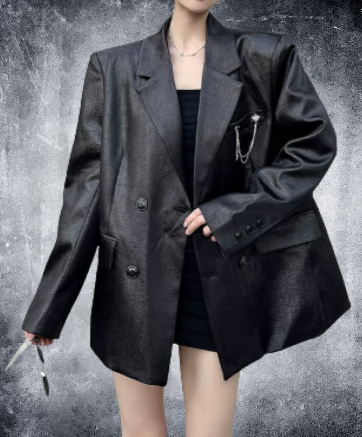 square silhouette chain embellishment jacket EN3199