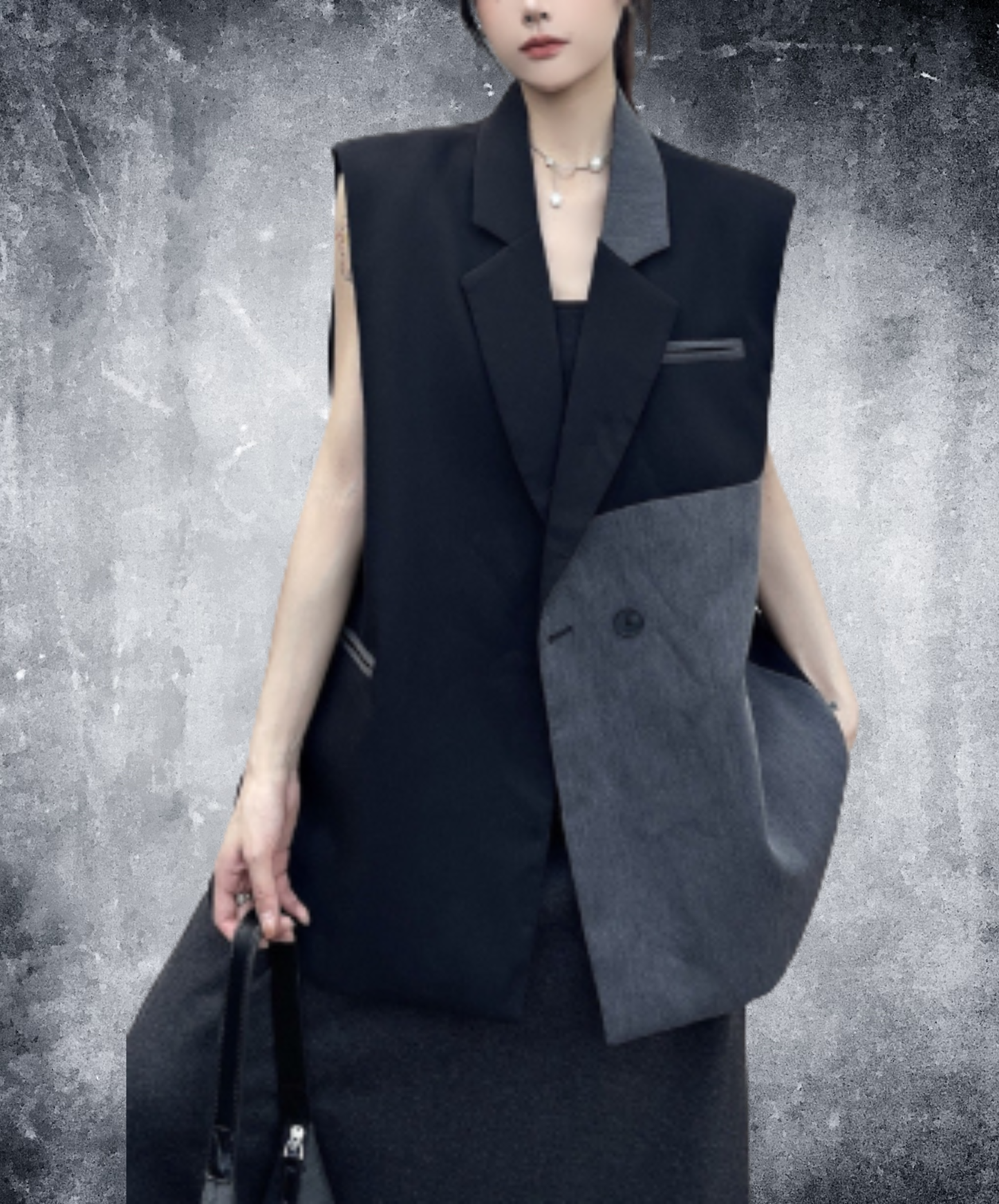 two-tone long length vest EN2923