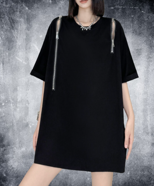 dark off-shoulder zipper t-shirt EN2908