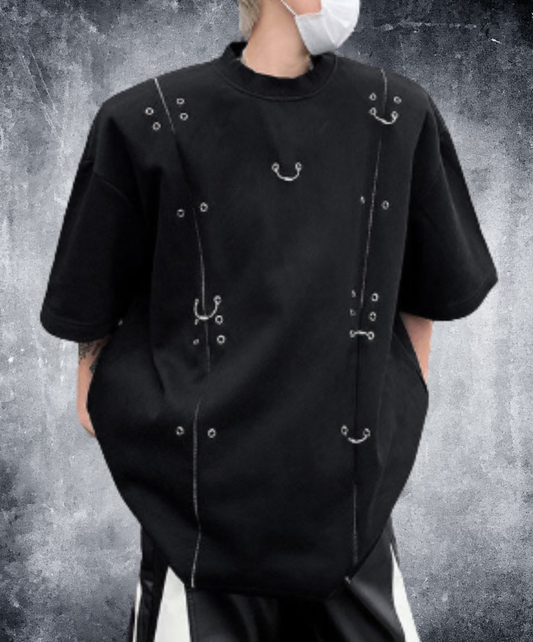 metal rivet, loose fit, three-quarter sleeves t-shirt EN2961