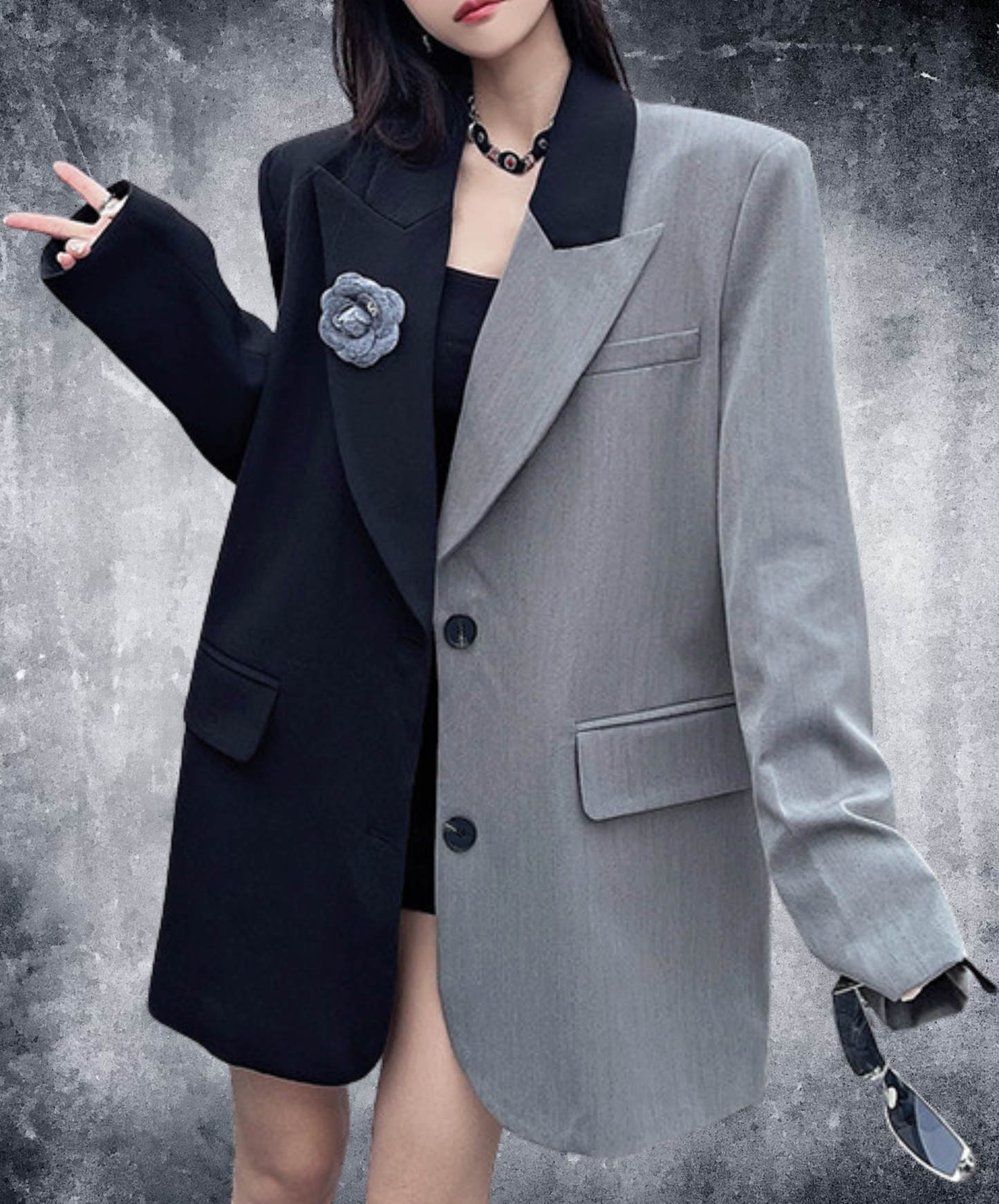 black & gray colorblock jacket EN2766