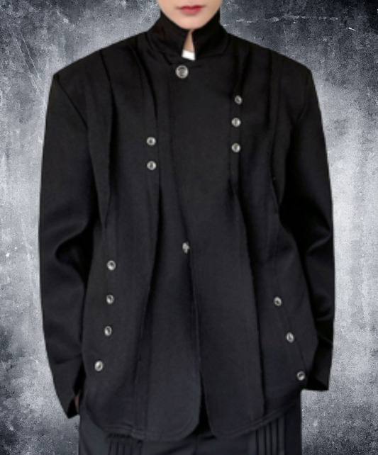 silver rivet embellished stand-up collar jacket EN1996