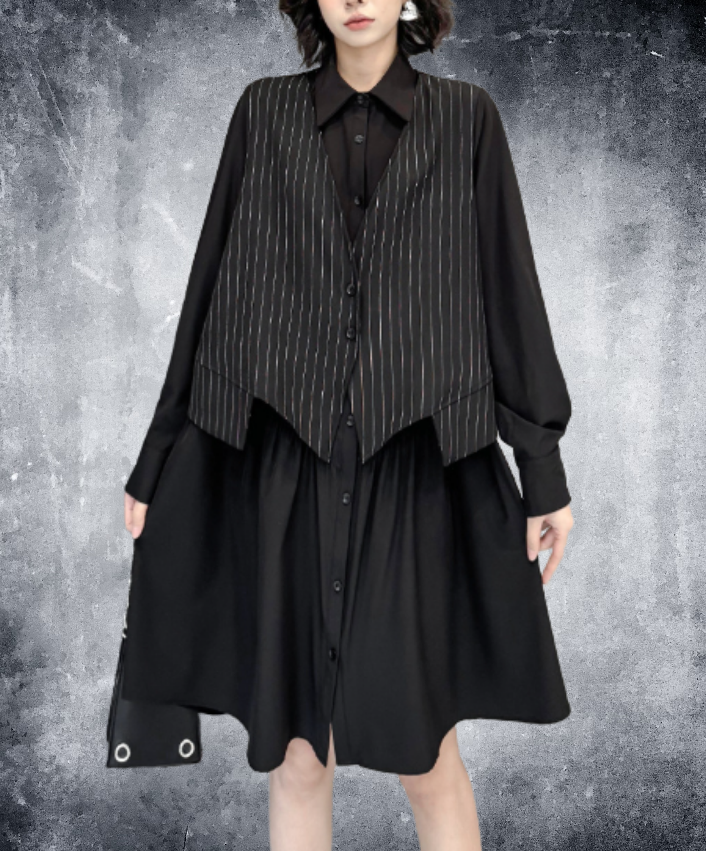 best-selling flared silhouette layered look long shirt EN3151