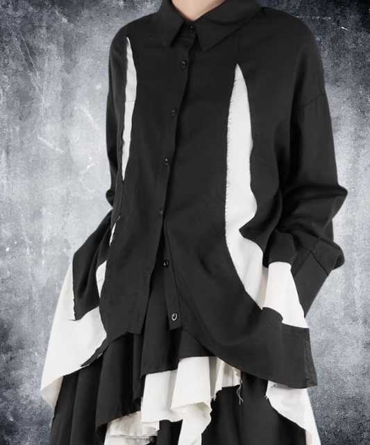 dark Irregular fringe color block shirt EN2808