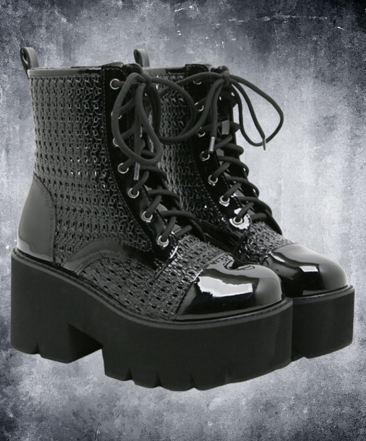 dark patchwork mesh boots EN2805