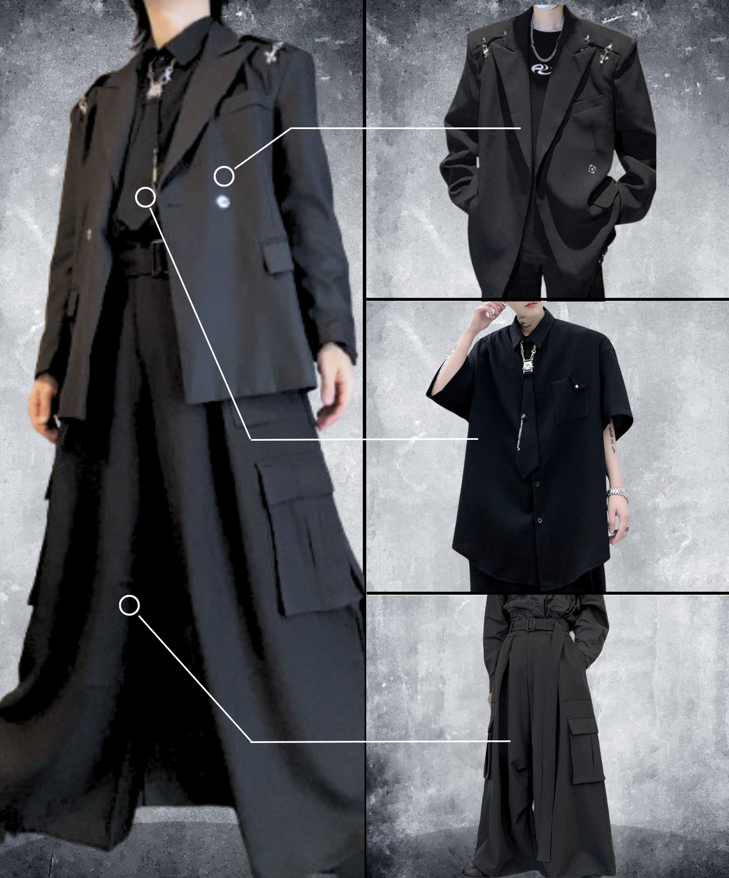 【style82】dark mode outfit set EN2553（jacket + shirt + pants set）