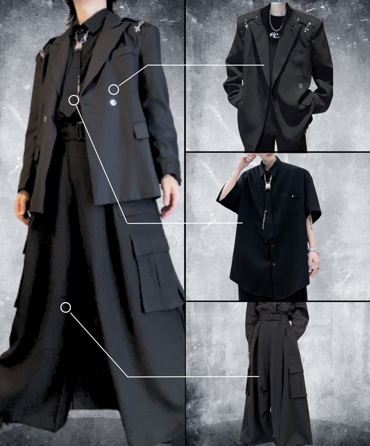 【style82】dark mode outfit set EN2553（jacket + shirt + pants set）