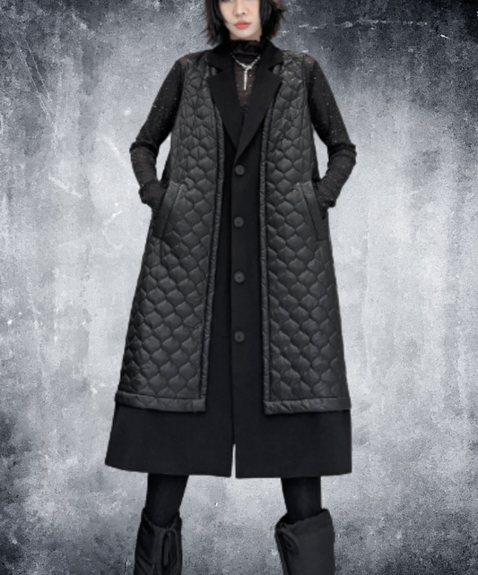 quilted-pattern lapel panel vest  EN3200